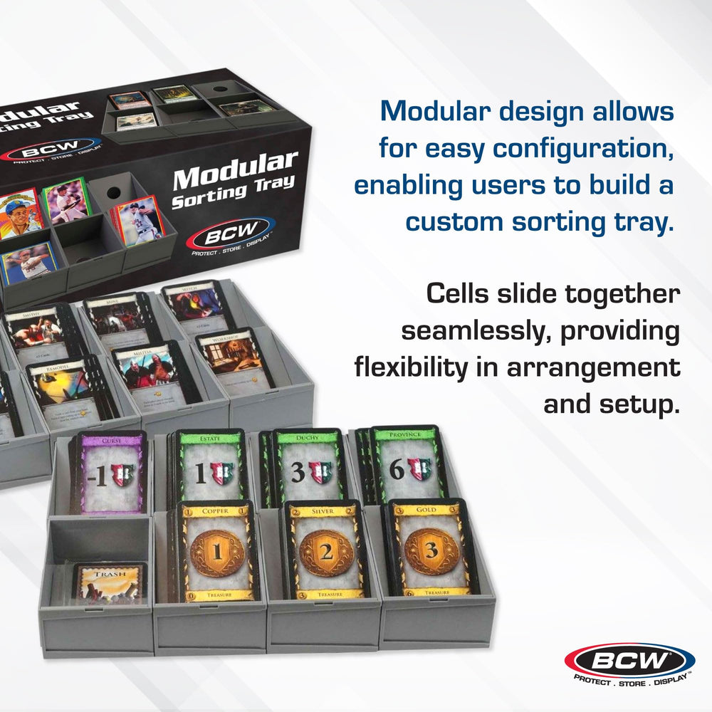 BCW modular sorting tray movable base close-up for flexible card orientation