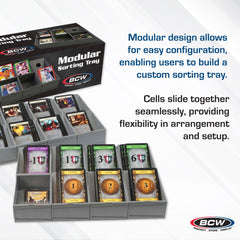 BCW modular sorting tray movable base close-up for flexible card orientation