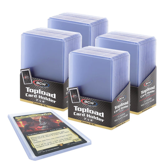 BCW Premium 3x4 top-loaders show exterior dimensions for secure trading card protection.