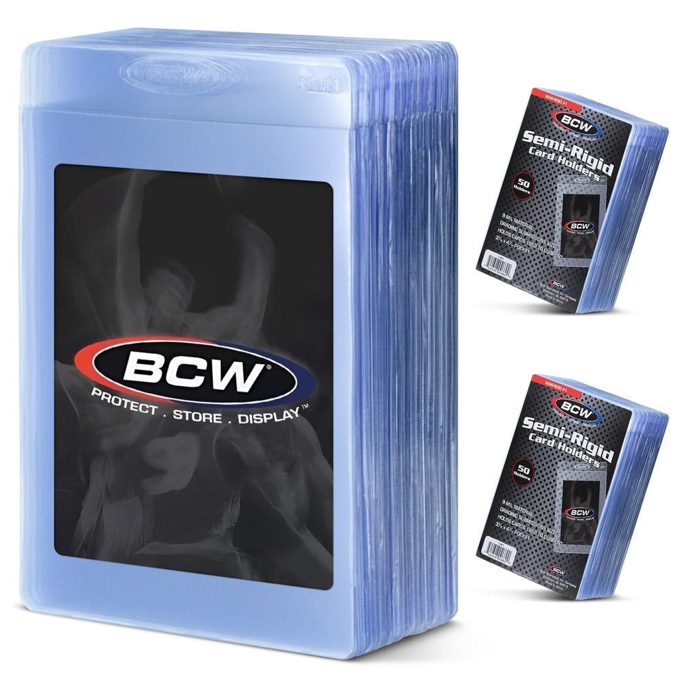 BCW semi rigid card holder 100-pack front view for secure grading prep