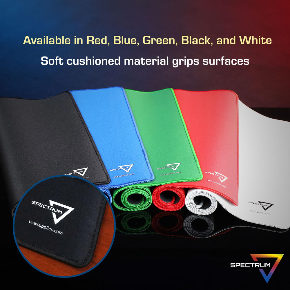 BCW Spectrum Playmat sleek black logo detail for stylish gaming setups.