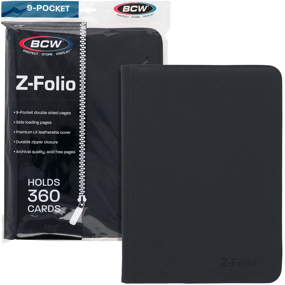 BCW Top Loader Binder 9-Pocket LX cover in black leatherette for durable professional presentation.