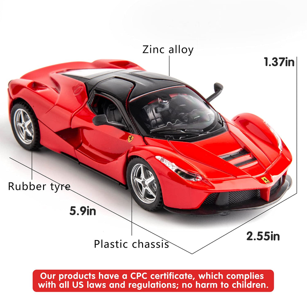 BDTCTK 1:32 Farrari pullback car metal body close-up highlights quality craft.