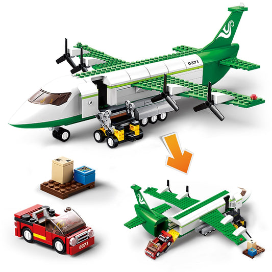 BDXEJV City Cargo Plane set assembly highlights 383 blocks for imaginative building.