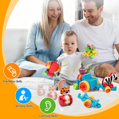 Beacron trailers connect and disconnect for fine motor practice.