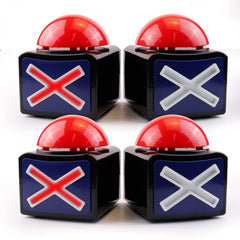 Bean Lieve 4Pack buzzer with red light on table signaling a trivia moment
