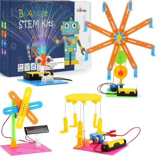 BeAndge STEM kit amusement park Ferris wheel demonstrates pulley-powered motion for hands-on exploration.