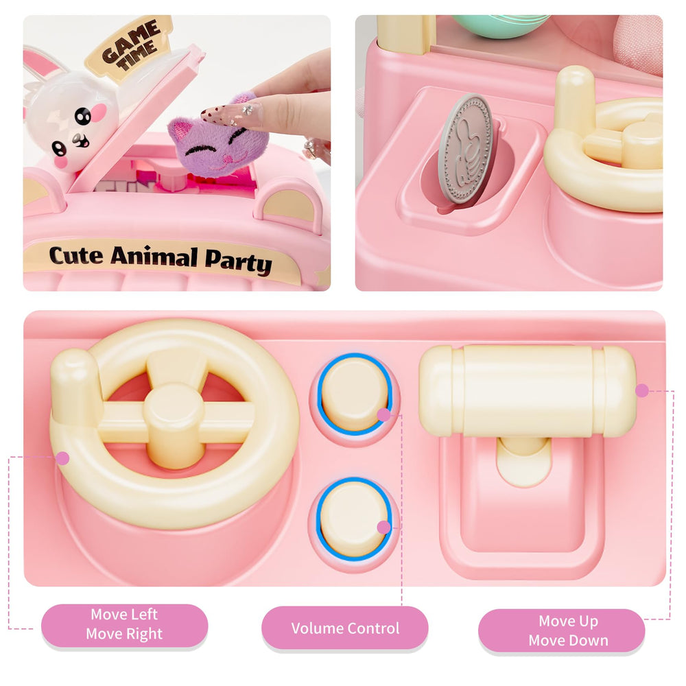 Bearbao Claw Machine highlights a 360-degree claw for easy prize grabs.