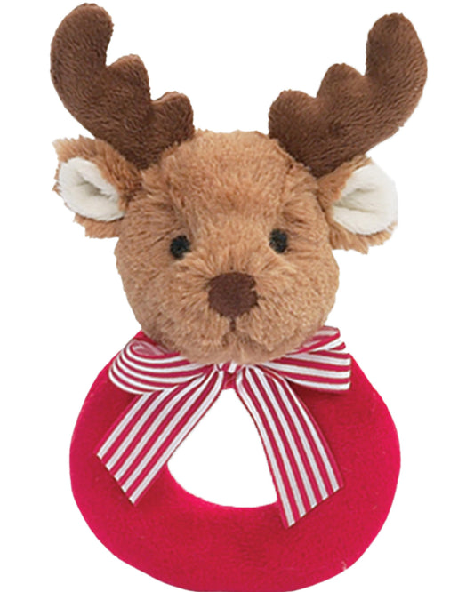 Bearington Baby Lil’ Reindeer face close-up with soft fabric and gentle expression for newborns.