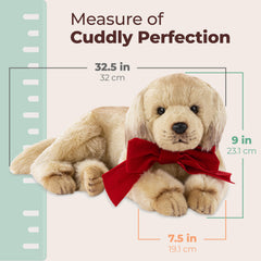 Red bow detail on Bearington Baxter adds festive charm to playtime and display.