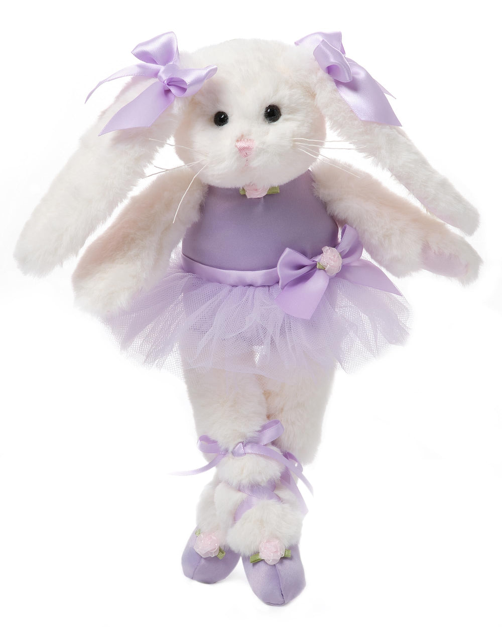 Bearington Collection Ballerina Bunny Twirlina in purple tutu, soft cuddle companion.