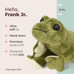 Bearington Collection Frank Jr. frog plush — soft fur plush for cuddling during bedtime stories.
