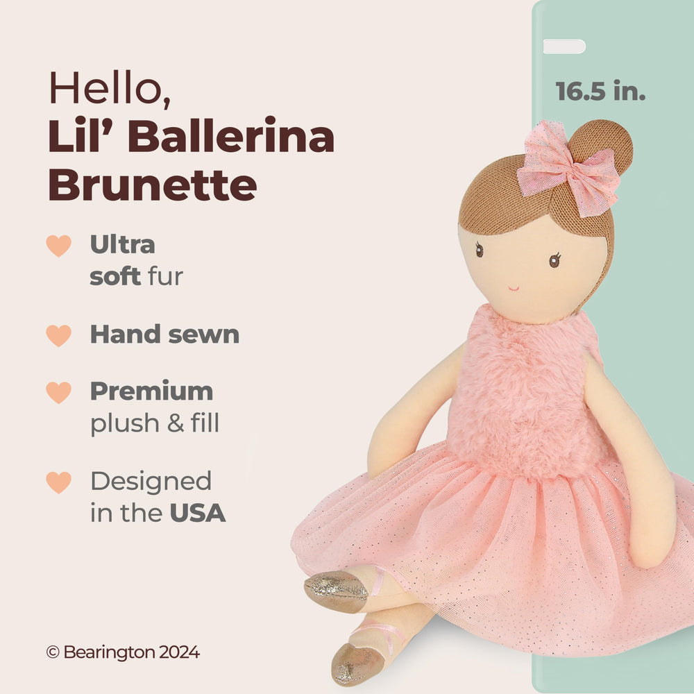 Julia ballerina doll with plush fabric, ideal for comforting hugs and playtime.