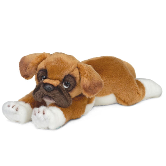 Bearington Roscoe 15-inch boxer plush face with ultra-soft fur for gentle play.
