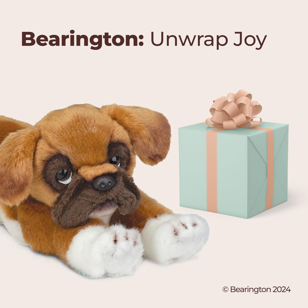 Bearington Roscoe boxer plush gift-ready, ideal for birthdays.