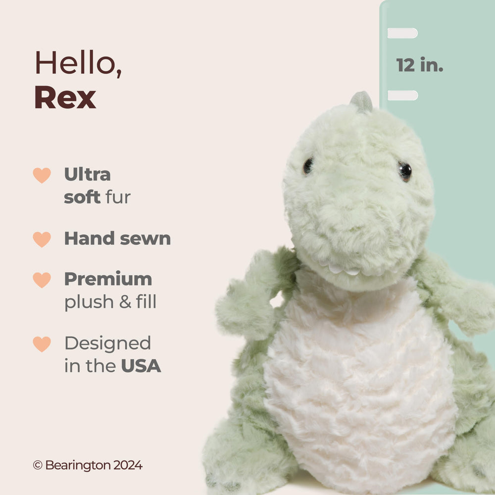Bearington dinosaur plush with ultra-soft fabric for cozy snuggles.