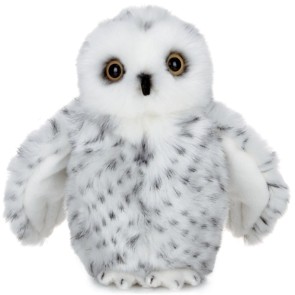 Bearington Drift Snow Owl plush with fluffy white fur, perfect for baby snuggles.