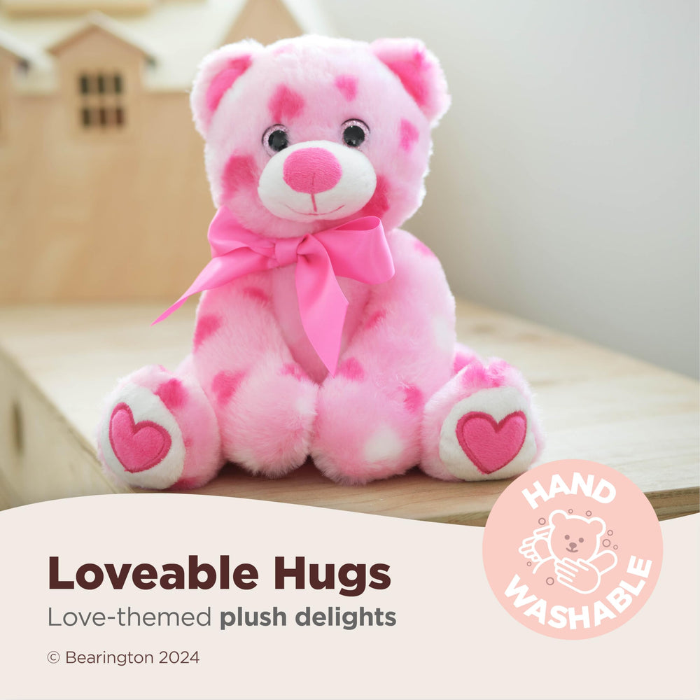 Bearington Hearty teddy bear satin bow enhances cute, premium look for special occasions