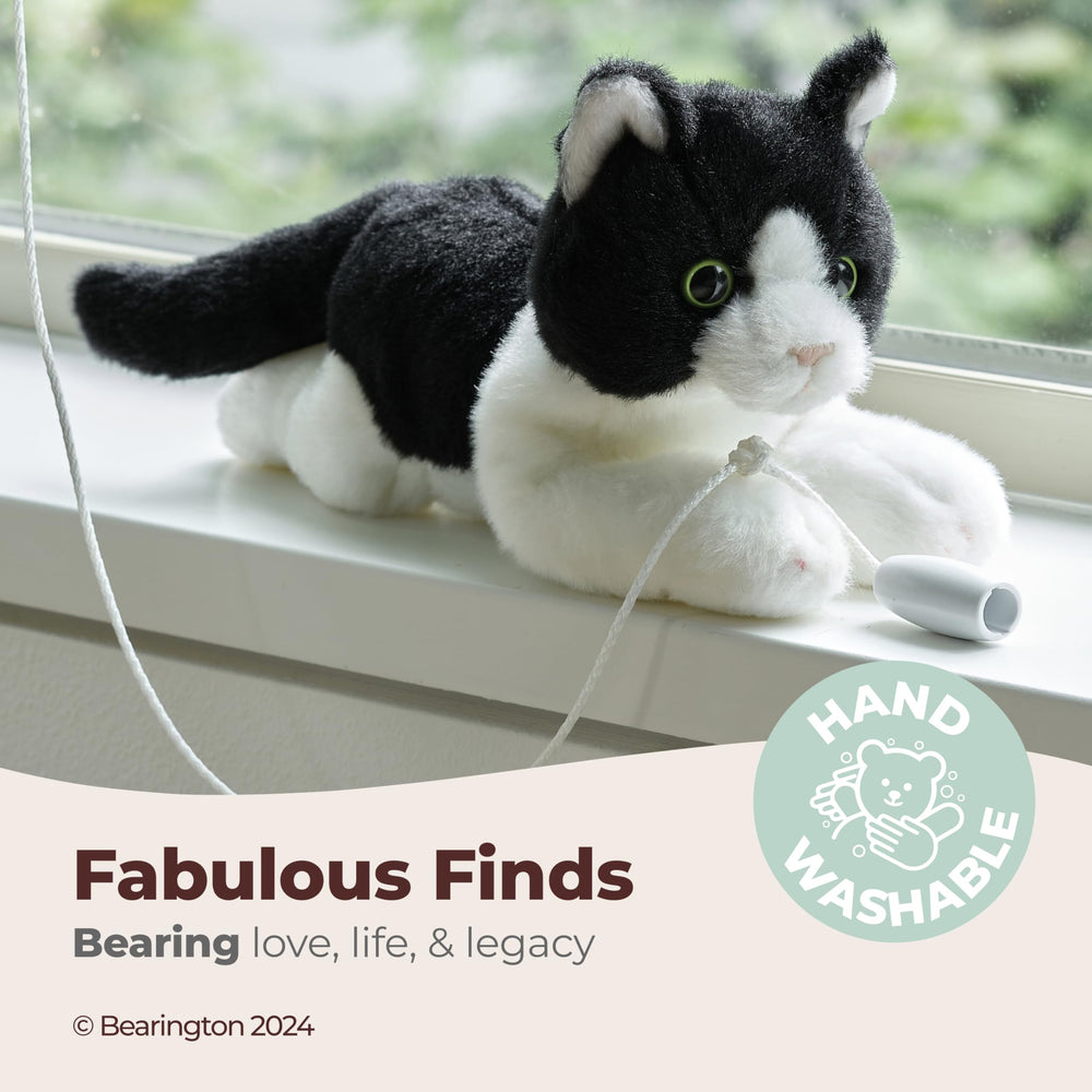 Bearington Lil’ Domino 8-inch velour belly cat plush invites gentle companionship