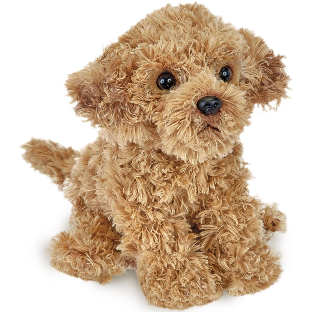 Bearington Lovely Doodles caramel dog plush with lifelike eyes for cuddling and imaginative play.