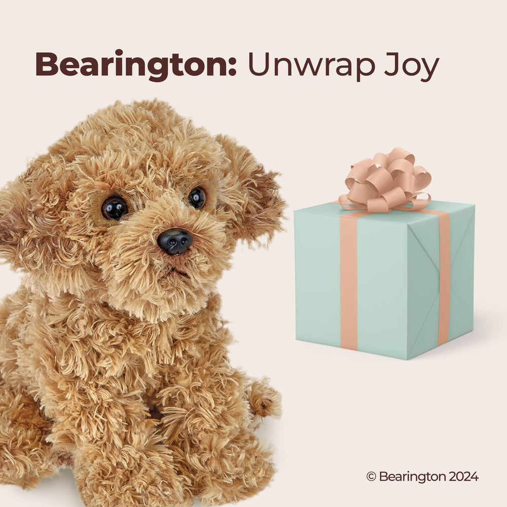 Bearington Lovely Doodles caramel dog plush crafted from soft faux fur for gentle comfort.