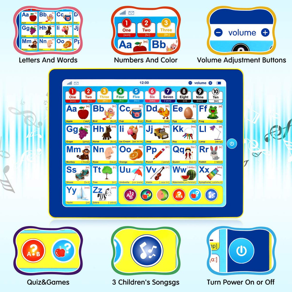 BEAURE 6-in-1 Kids Tablet letters and buttons focus supports alphabet basics