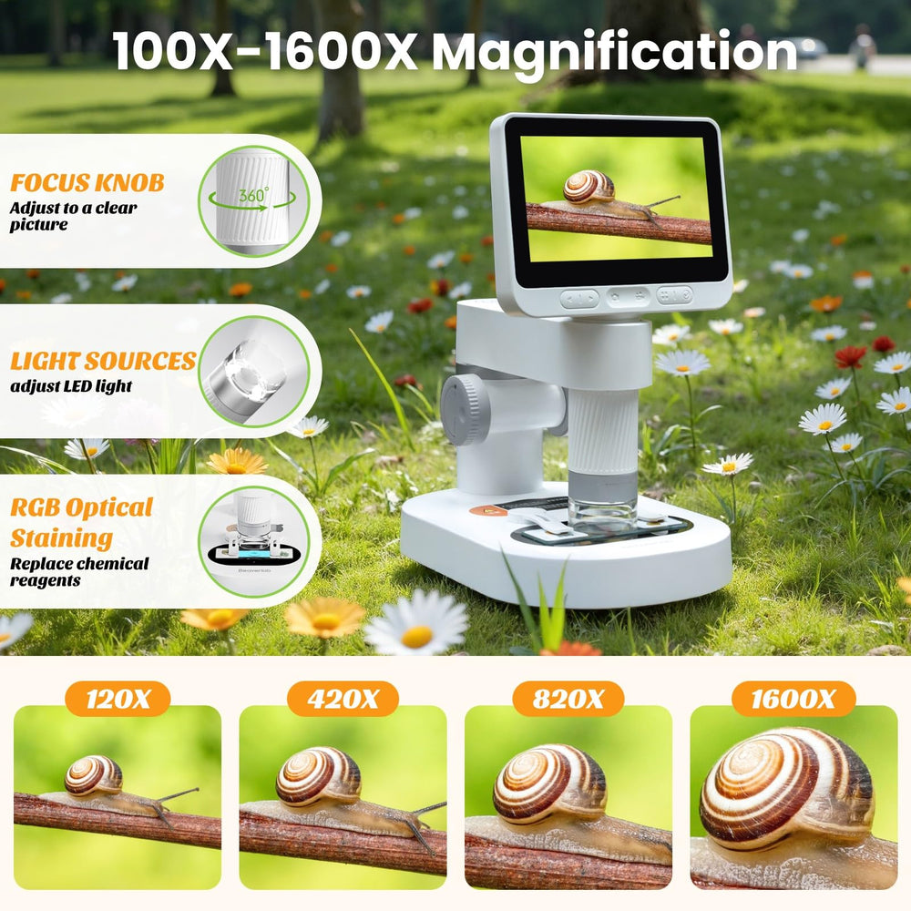 BEAVERLAB Finder 100x-1600x magnification supports detailed biology observations.