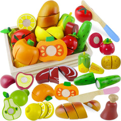 Beberolen wooden tomato cutting set enhances fine motor skills and imaginative play.