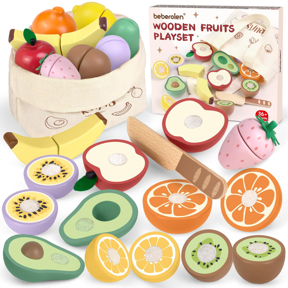 Beberolen wooden apple cut food for safe pretend play and fine motor practice