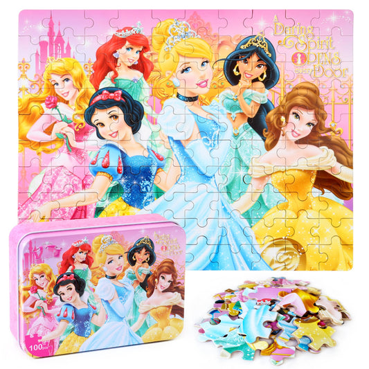 bebxido 100-piece kids puzzle in metal box for tidy storage and setup