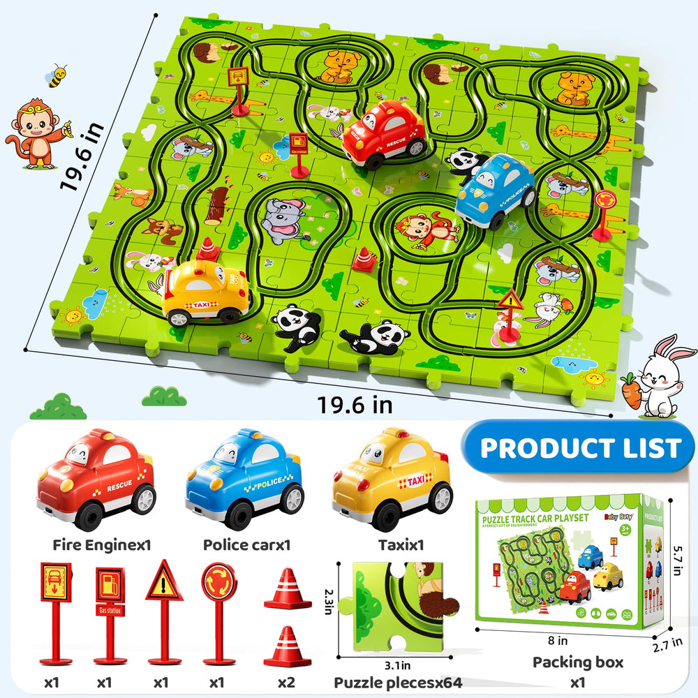 Beby Buty cars on puzzle track encourage imaginative racing and coordination.