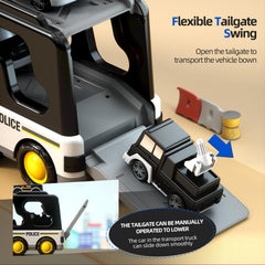 Beby Buty police car features realistic lights for role-play.