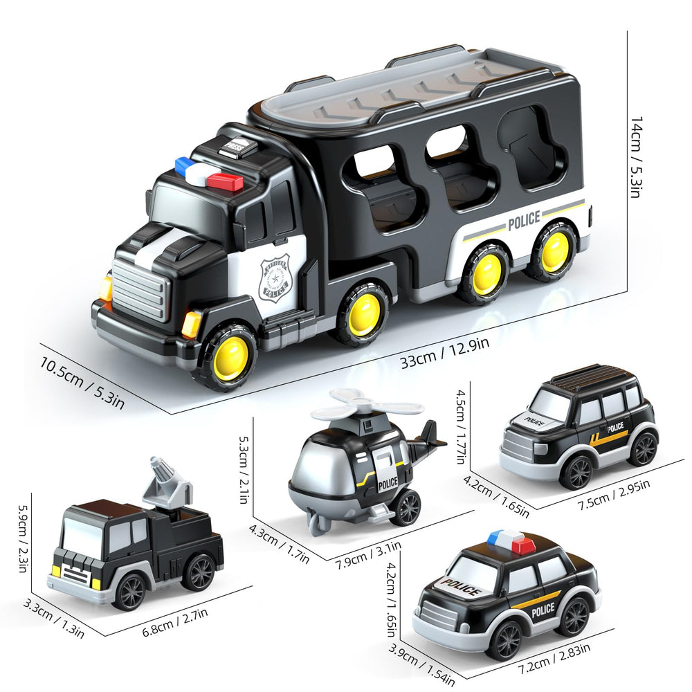 Beby Buty truck tailgate opens for easy unloading of small cars.