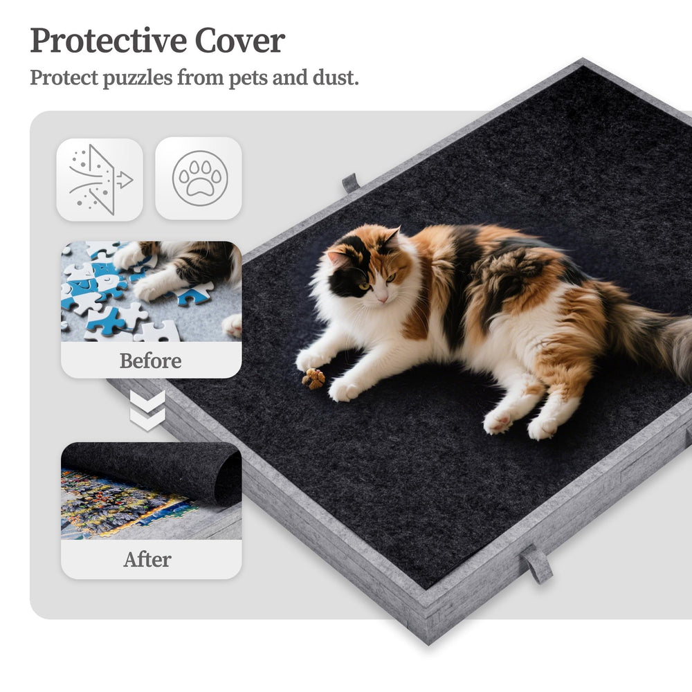 Becko US puzzle table grey felt cover protects unfinished puzzles.