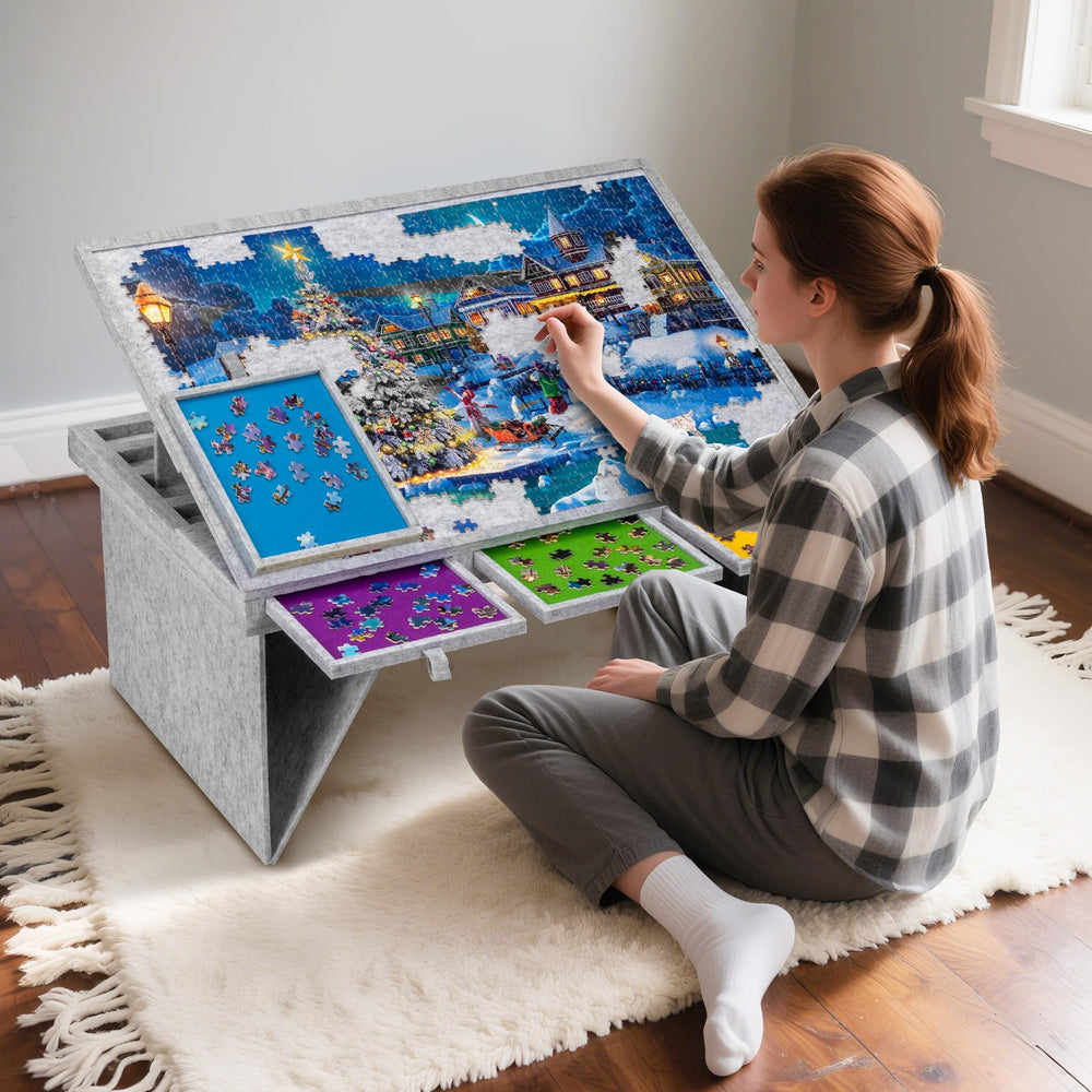 Becko US puzzle table folded flat for compact storage.