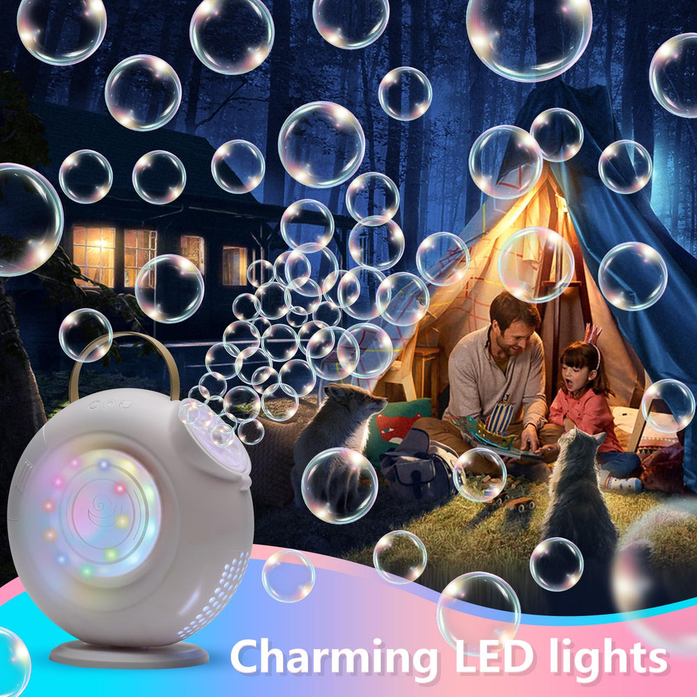 Bedail bubble machine with LED lights creates magical ambience at night