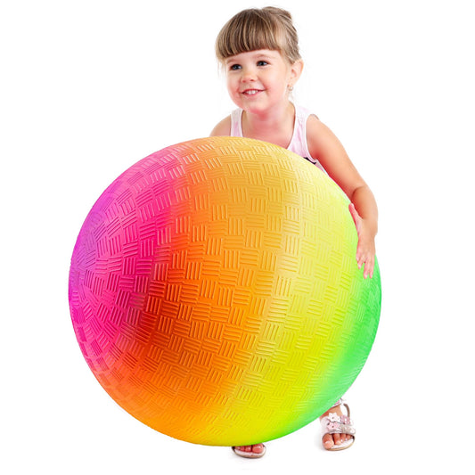 Bedwina 18-inch rainbow playground ball closeup showing vibrant colors