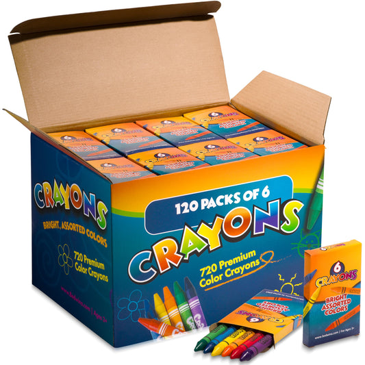Bedwina bulk crayons case-720 shows 720 pieces, ideal for classrooms and party favors.