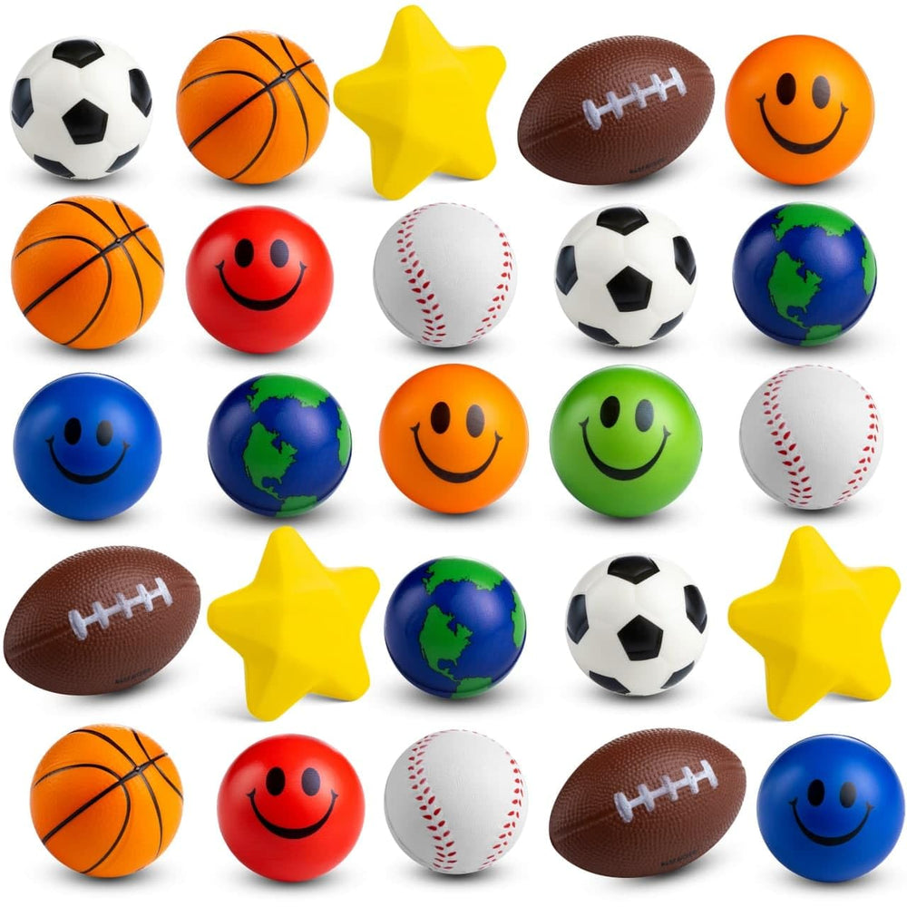 Bedwina bulk mini stress balls 25-pack in assorted shapes, ideal for party favors