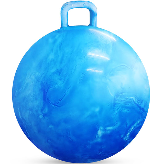Bedwina Hopper Ball with Handle marble blue and white ready for active play on any surface