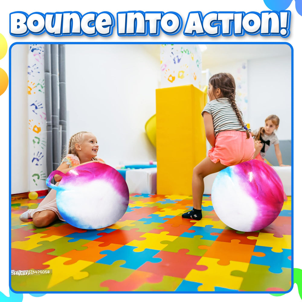Bedwina hopper ball with handle supports balance and coordination during bouncing sessions.