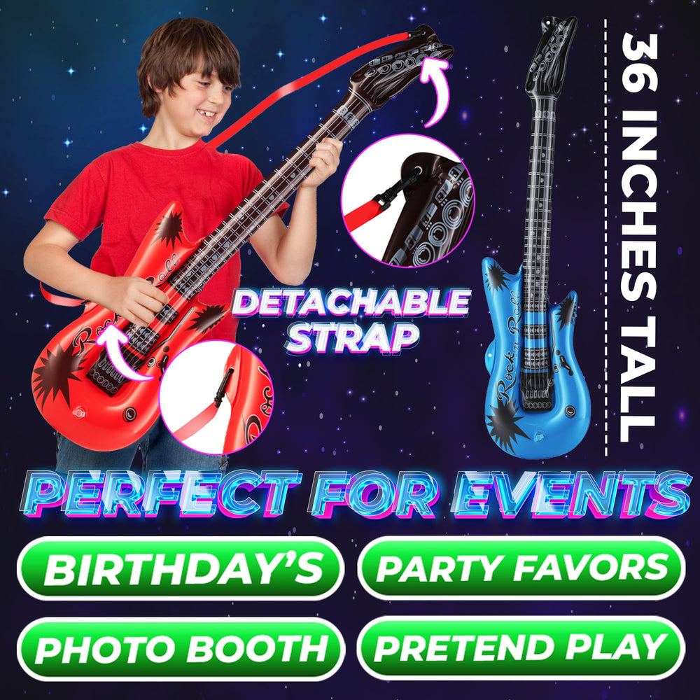 Bedwina red inflatable guitar 36-inch prop enhances karaoke nights and stage play.