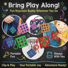 Bedwina keychain game tic tac toe with rotating blocks for play.