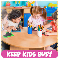 Bedwina mini chalkboard held by child showing easy-grip size and reuse