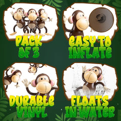 Bedwina pack of 3 inflatable monkeys provides affordable safari decor