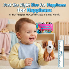 Bedwina plush puppy dogs, six-inch tall puppies, ideal for stocking stuffers.
