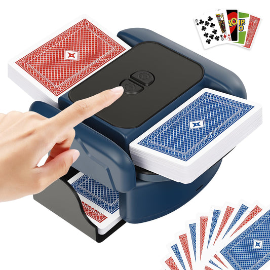 BEE&FLOWER card shuffler in blue-black with automatic operation for smooth deck mixing