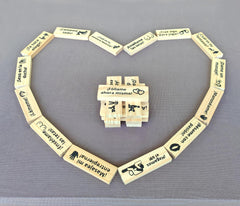 Beecotox blocks tower package box—compact gift ready for Valentine's Day.