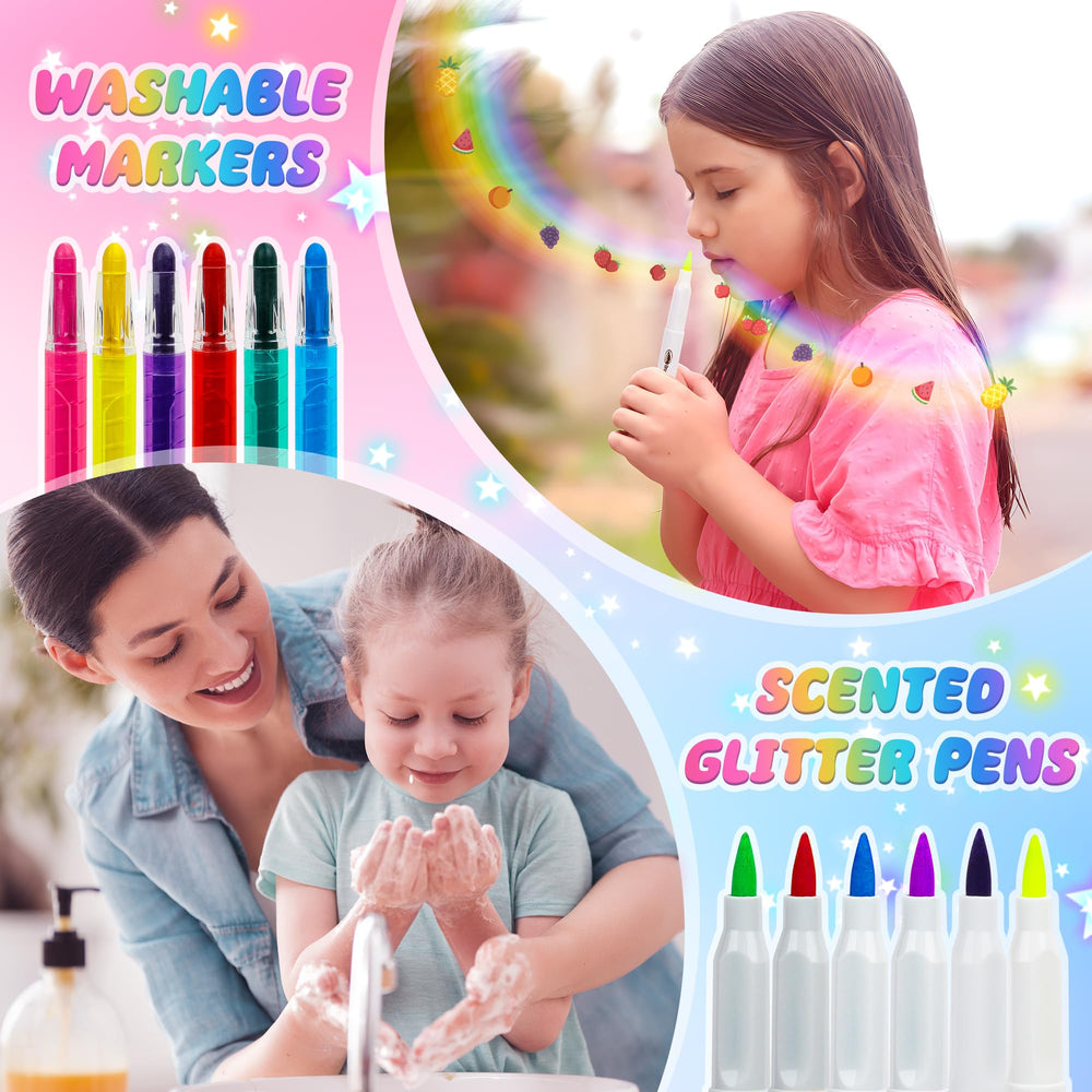 Beefunni scented glitter gel pens add sparkle to drawings.