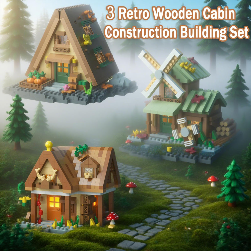 Beego 3 Mini Wooden Cabins forest surroundings: rustic charm for shelf displays.